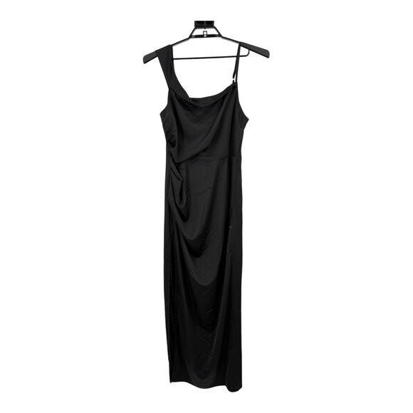 Lulu's Lush Love Satin Asymmetrical off the shoulder dress black size X-Large XL - Picture 2 of 7
